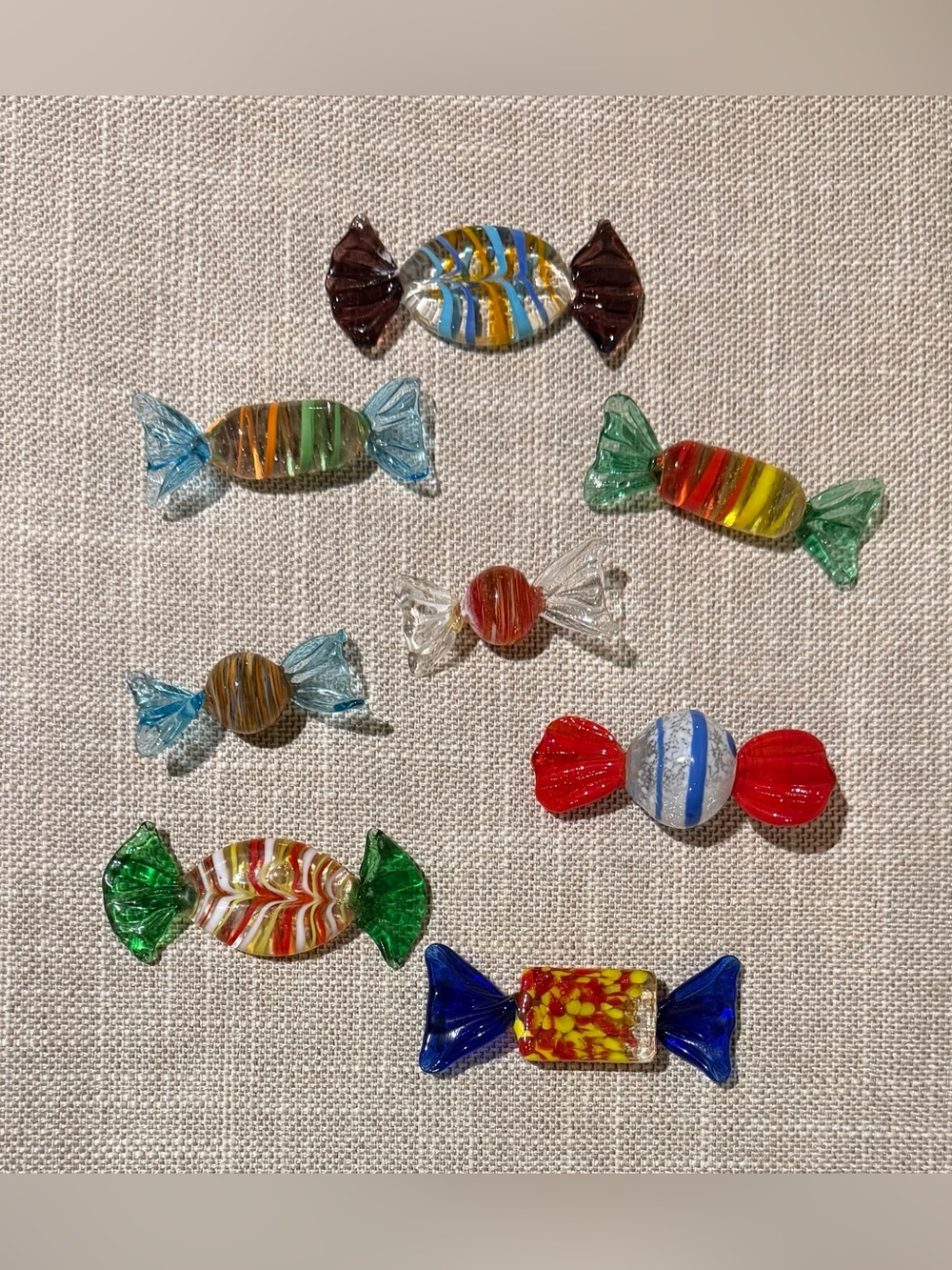 Vintage Murano Style Art Glass Candy Lot of 8 - Colorful Sweets